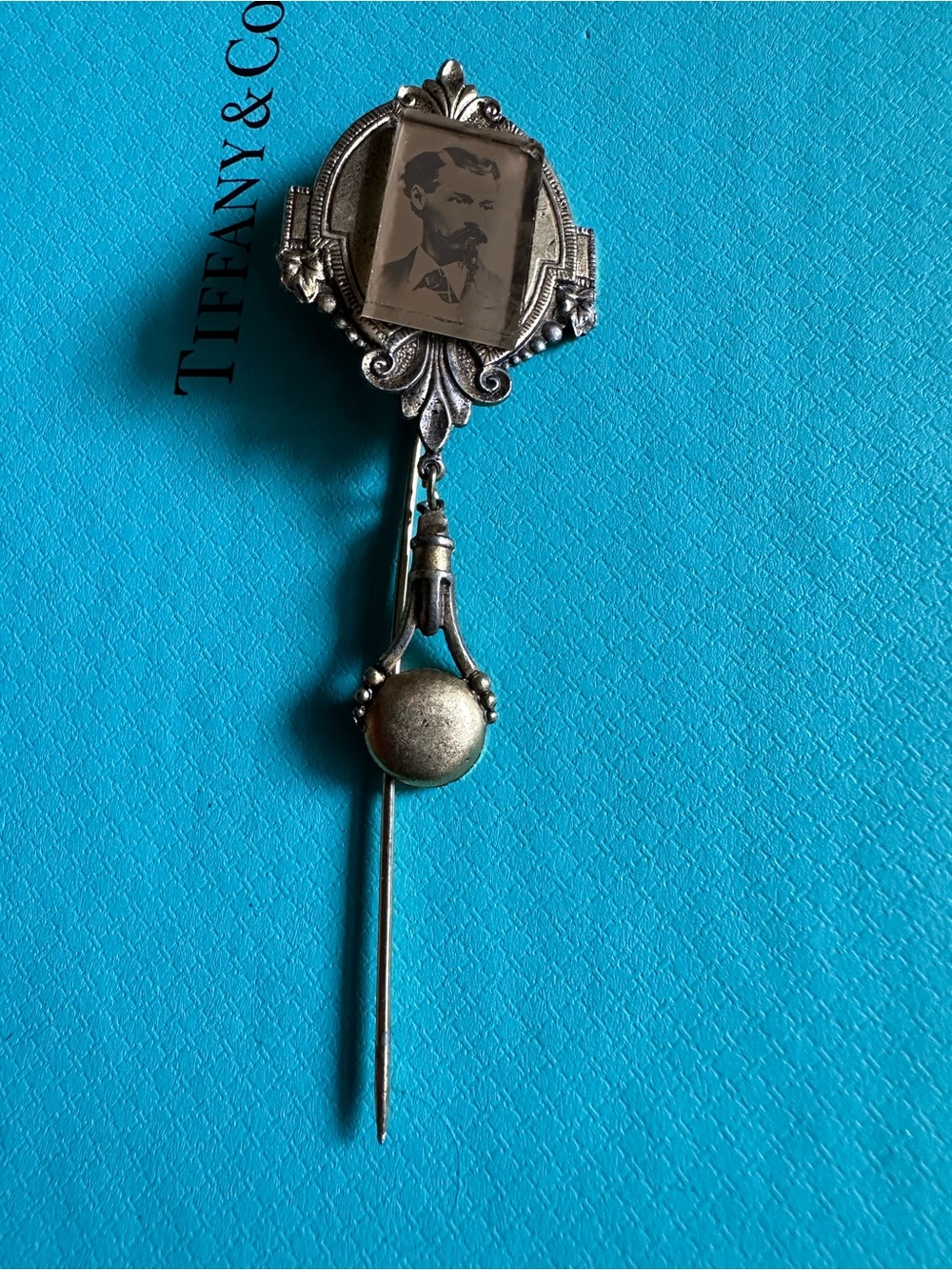 Antique Mourning Era Stick Pin With Dapper Gentleman Pic